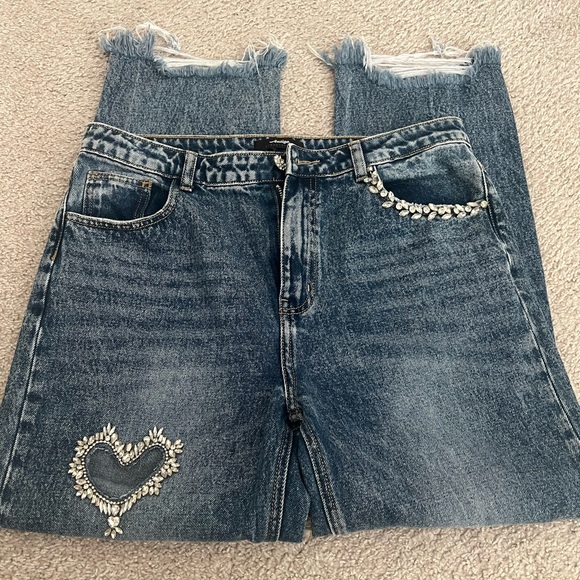 Mom style jeans with crystal details - Picture 1 of 5